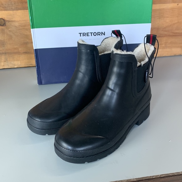 NWT Womens Tretorn Lena Rubber Rain boot Ankle Black Waterproof Chelsea - Picture 2 of 6